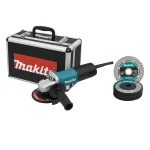 Makita Angle Grinder 4.5" with Case, Diamond Blade and 4 Grinding Wheels