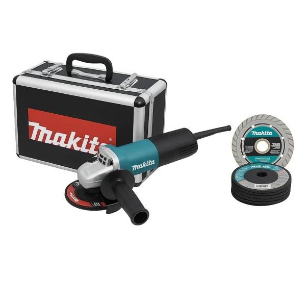 Makita Angle Grinder 4.5" with Case, Diamond Blade and 4 Grinding Wheels